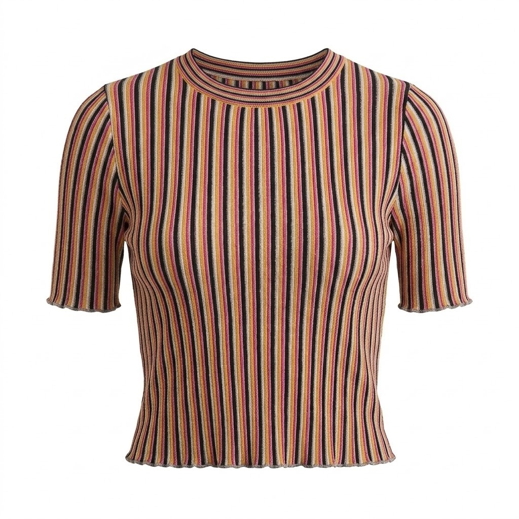 One Grey Day Los Angeles Small Striped Ribbed Knit Short Sleeve Top - Ac